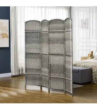 Separador de Ambientes de 4 Paneles Biombo Plegable 180x180 cm Pantalla de Privacidad de Polipropileno Gris Mixto