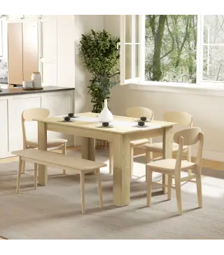 Mesa de Cocina o Mesa de Comedor Rectangular para 4-6 Personas Carga 100 kg 140x89,5x75 cm Blanco y Roble