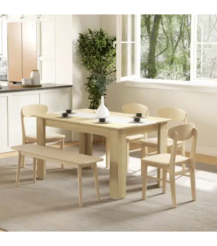 Mesa de Cocina o Mesa de Comedor Rectangular para 4-6 Personas Carga 100 kg 140x89,5x75 cm Blanco y Roble