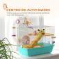Jaula de Hámster con Túnel Plataformas Cuenco Bebedero Casita Rampas y Rueda de Ejercicio 45x28x37 cm Azul Claro