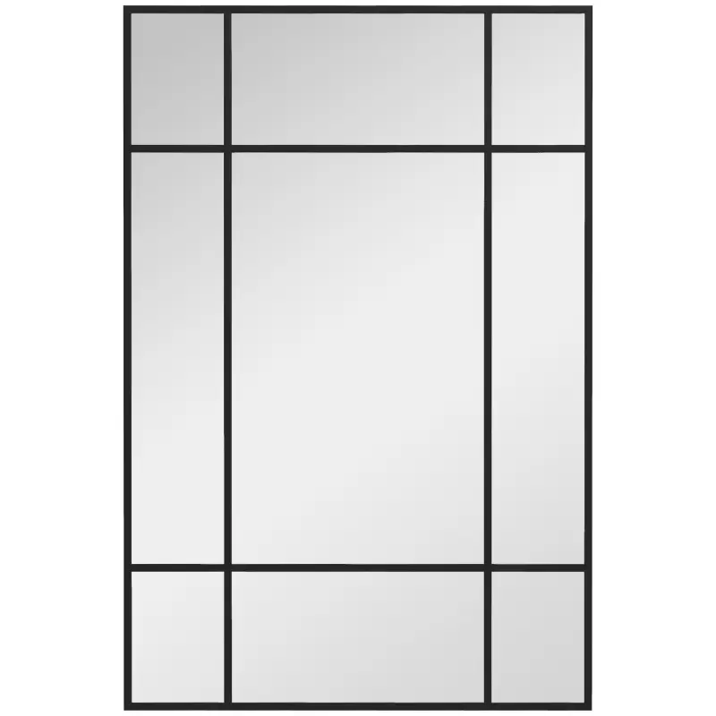 Espejo Rectangular de Pared Espejo de Ventana 90x60 cm con Marco de Metal Espejo Decorativo para Salón Dormitorio Negro
