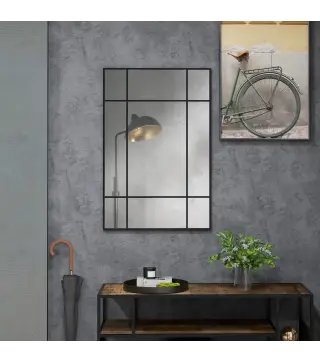 Espejo Rectangular de Pared Espejo de Ventana 90x60 cm con Marco de Metal Espejo Decorativo para Salón Dormitorio Negro