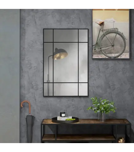 Espejo Rectangular de Pared Espejo de Ventana 90x60 cm con Marco de Metal Espejo Decorativo para Salón Dormitorio Negro
