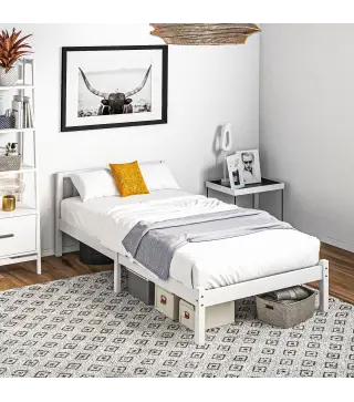 Cama de Madera Somier con Cabecera para Colchón de 90x190 cm (no incluido) Carga 120 kg 198x96x70 cm Blanco