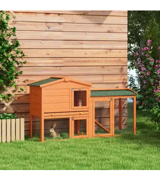 Jaula para Conejos Grande 150x45x85 cm con Techo Asfáltico Bandeja Extraíble Escalera para Exterior Natural