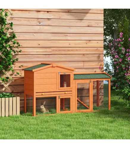 Jaula para Conejos Grande 150x45x85 cm con Techo Asfáltico Bandeja Extraíble Escalera para Exterior Natural