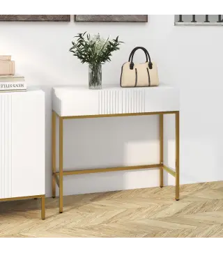 Mesa de Entrada con 2 Cajones y Patas de Acero Antivuelco Mueble de Recibidor para Salón Pasillo 80x31,5x75 cm Blanco