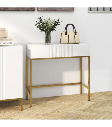 Mesa de Entrada con 2 Cajones y Patas de Acero Antivuelco Mueble de Recibidor para Salón Pasillo 80x31,5x75 cm Blanco