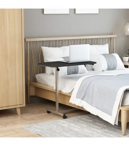 Mesa Auxiliar con Ruedas con Altura Ajustable y Marco de Metal Carga 20 kg 77x40x76-100 cm Negro y Plata