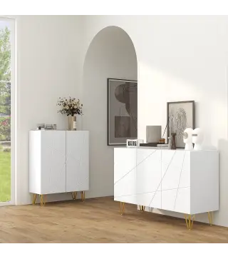 Aparador de Entrada con 3 Puertas y Estantes Ajustables para Cocina Sala 120x40x75 cm Blanco Brillante