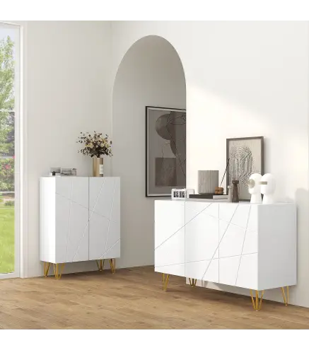 Aparador de Entrada con 3 Puertas y Estantes Ajustables para Cocina Sala 120x40x75 cm Blanco Brillante