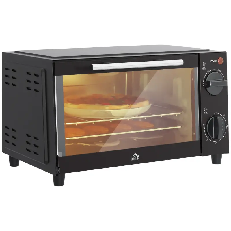 Mini Horno Eléctrico 9L Horno Eléctrico Sobremesa 750W con Temperatura Ajustable Temporizador 35x24,6x20 cm Negro