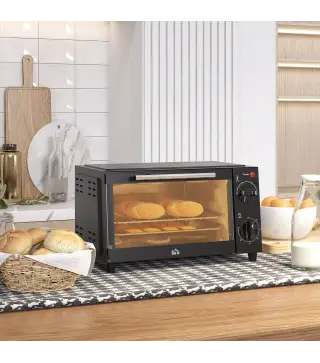 Mini Horno Eléctrico 9L Horno Eléctrico Sobremesa 750W con Temperatura Ajustable Temporizador 35x24,6x20 cm Negro