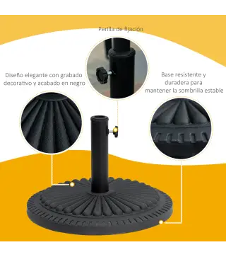 Base para Sombrilla de Jardín Peso Neto 14 kg Soporte de Parasol Apto para Postes de 35mm/38mm/48mm Rellena de Cemento Metal par