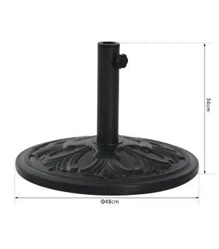Soporte para Parasol Redondo de HDPE y Cemento Peso 13 kg para Poste de Paraguas de Ø35/38/48 mm Ø48x34 cm Negro