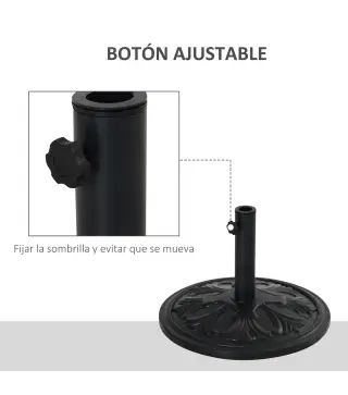 Soporte para Parasol Redondo de HDPE y Cemento Peso 13 kg para Poste de Paraguas de Ø35/38/48 mm Ø48x34 cm Negro