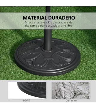 Soporte para Parasol Redondo de HDPE y Cemento Peso 13 kg para Poste de Paraguas de Ø35/38/48 mm Ø48x34 cm Negro