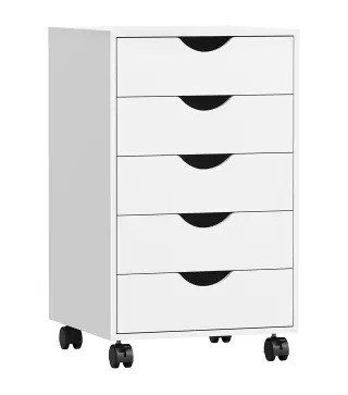 Cajonera Oficina con Ruedas y 5 Cajones Archivador Móvil, para Estudio Salón 40x40x67 cm Blanco