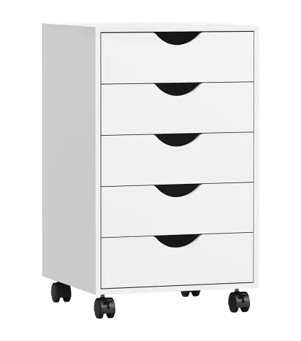 Cajonera Oficina con Ruedas y 5 Cajones Archivador Móvil, para Estudio Salón 40x40x67 cm Blanco