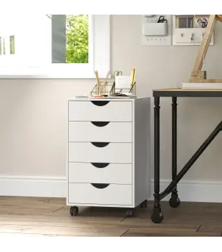 Cajonera Oficina con Ruedas y 5 Cajones Archivador Móvil, para Estudio Salón 40x40x67 cm Blanco