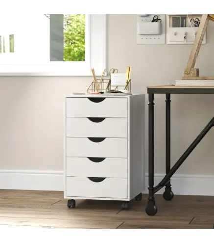 Cajonera Oficina con Ruedas y 5 Cajones Archivador Móvil, para Estudio Salón 40x40x67 cm Blanco