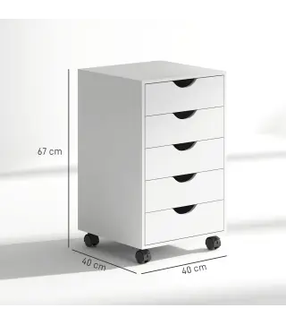 Cajonera Oficina con Ruedas y 5 Cajones Archivador Móvil, para Estudio Salón 40x40x67 cm Blanco