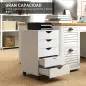 Cajonera Oficina con Ruedas y 5 Cajones Archivador Móvil, para Estudio Salón 40x40x67 cm Blanco