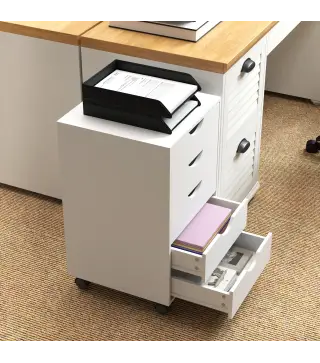 Cajonera Oficina con Ruedas y 5 Cajones Archivador Móvil, para Estudio Salón 40x40x67 cm Blanco