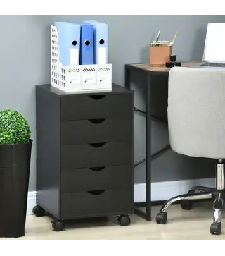 Cajonera Oficina con Ruedas y 5 Cajones Archivador Móvil, para Estudio Salón 40x40x67 cm Negro