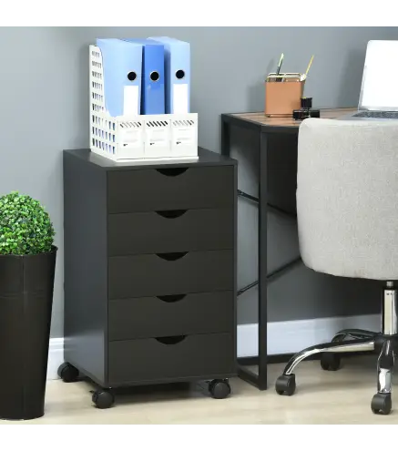 Cajonera Oficina con Ruedas y 5 Cajones Archivador Móvil, para Estudio Salón 40x40x67 cm Negro