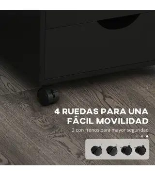 Cajonera Oficina con Ruedas y 5 Cajones Archivador Móvil, para Estudio Salón 40x40x67 cm Negro