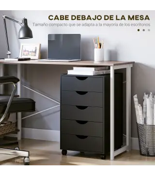 Cajonera Oficina con Ruedas y 5 Cajones Archivador Móvil, para Estudio Salón 40x40x67 cm Negro