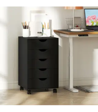 Cajonera Oficina con Ruedas y 5 Cajones Archivador Móvil, para Estudio Salón 40x40x67 cm Negro