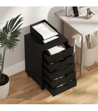 Cajonera Oficina con Ruedas y 5 Cajones Archivador Móvil, para Estudio Salón 40x40x67 cm Negro