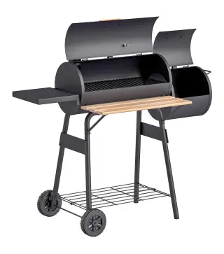 Barbacoa de Carbón 3 en 1 Ahumador Parilla de Carbón Barbacoa de BBQ 124x53x104 cm con Termómetro y Ruedas Estantes