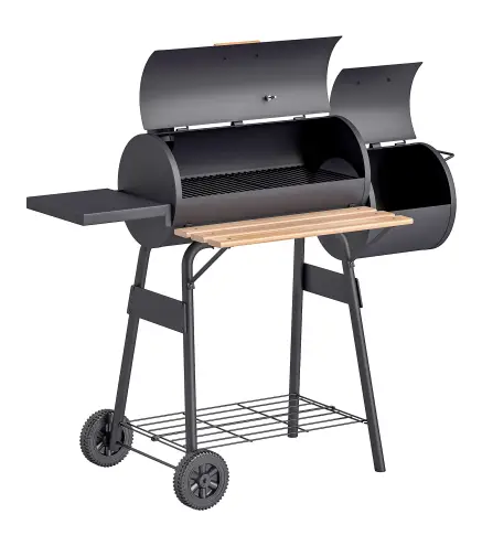 Barbacoa de Carbón 3 en 1 Ahumador Parilla de Carbón Barbacoa de BBQ 124x53x104 cm con Termómetro y Ruedas Estantes