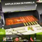 Barbacoa de Carbón 3 en 1 Ahumador Parilla de Carbón Barbacoa de BBQ 124x53x104 cm con Termómetro y Ruedas Estantes de Madera Pi