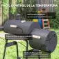 Barbacoa de Carbón 3 en 1 Ahumador Parilla de Carbón Barbacoa de BBQ 124x53x104 cm con Termómetro y Ruedas Estantes de Madera Pi