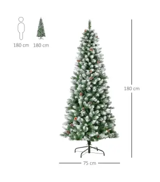 Árbol de Navidad 180 cm Árbol de Navidad Grande con 630 Puntas 37 Piñas Base Plegable y Soporte de Acero para Decoración de Inte