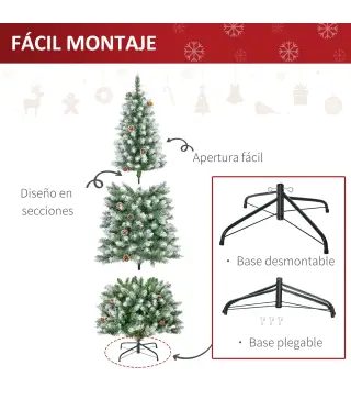 Árbol de Navidad 180 cm Árbol de Navidad Grande con 630 Puntas 37 Piñas Base Plegable y Soporte de Acero para Decoración de Inte