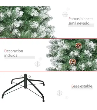 Árbol de Navidad 180 cm Árbol de Navidad Grande con 630 Puntas 37 Piñas Base Plegable y Soporte de Acero para Decoración de Inte