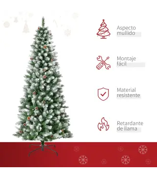 Árbol de Navidad 180 cm Árbol de Navidad Grande con 630 Puntas 37 Piñas Base Plegable y Soporte de Acero para Decoración de Inte