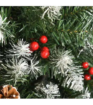 Árbol de Navidad Artificial de 180cm 618 Ramas Bayas y Piñas Puntas Nevadas Decoración Navideña de Interior Verde