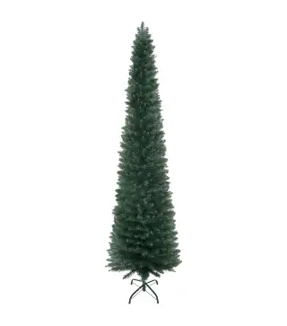 Árbol de Navidad Artificial Estrecho 210 cm con 510 Ramas, Base Plegable y Soporte Metálico Fácil Montaje Verde