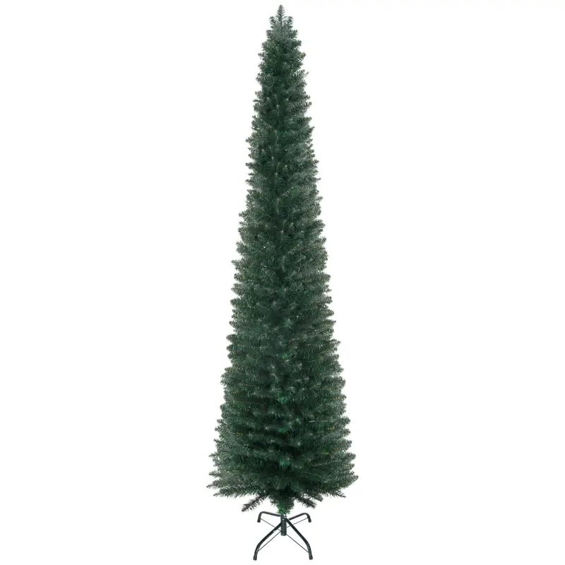 Árbol de Navidad Artificial Estrecho 210 cm con 510 Ramas, Base Plegable y Soporte Metálico Fácil Montaje Verde