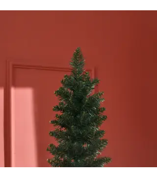 Árbol de Navidad Artificial Estrecho 210 cm con 510 Ramas, Base Plegable y Soporte Metálico Fácil Montaje Verde
