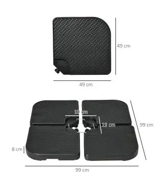 Base para Sombrilla de 4 Piezas Soporte para Parasol de HDPE Rellenable con Agua 59 kg o Arena 80 kg para Jardín Negro
