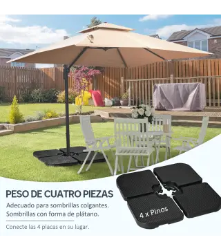 Base para Sombrilla de 4 Piezas Soporte para Parasol de HDPE Rellenable con Agua 59 kg o Arena 80 kg para Jardín Negro
