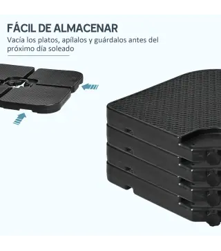 Base para Sombrilla de 4 Piezas Soporte para Parasol de HDPE Rellenable con Agua 59 kg o Arena 80 kg para Jardín Negro
