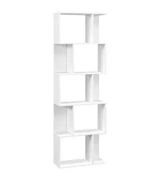 Estantería Librería de 5 Niveles en Forma de S con 10 Estantes para Dormitorio Estudio Oficina 60x24x184,5 cm Blanco